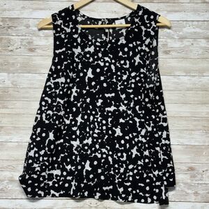 Cabi Womens Sleeveless Blouse L Dixon Top Black White 5353 Abstract Floral